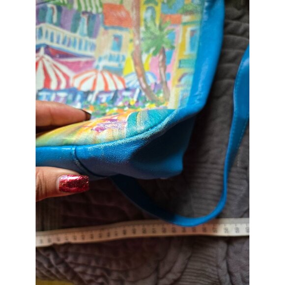 Jeon Genuine Leather Hand Painted Tropical Street  Scene Crossbody EUC - Picture 8 of 10